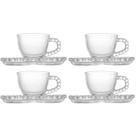 Conjunto de 4 Xícaras de Café de Cristal com Pires Coração Pearl 85ml - Wolff