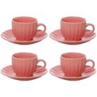 Conjunto de 4 Xícaras De Chá 150ml Com Pires Cerâmica Rosa Hauskraft