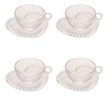 Conjunto de 4 Xícaras de Chá 180ml com Pires Coração Pearl - Wolff