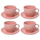 Conjunto de 4 Xícaras De Chá 200ml Com Pires Cerâmica Rosa Mimo Style