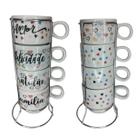conjunto de 4 xícaras de Porcelana com suporte metal!Encante seus dias com um toque de charme e inspiração
