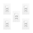 Conjunto de 5 Interruptores de 1 Tecla Simples e 2 Tomadas 2p+t 20a , Modular, com Placa 4x2