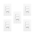 Conjunto de 5 Interruptores de 2 Teclas Simples e Tomada 2P+T 20A , Modular, com Placa 4x2 Branco Pluzie