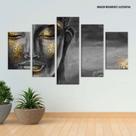 Conjunto de 5 placas Decorativas Buda Cinza e Dourado