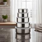 Conjunto De 5 Potes Hermetico Em Aço Inox Com Tampa Para Alimento Conjunto De 5 Potes Hermetico Em Aço Inox Com Tampa Para Alimento