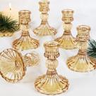Conjunto de 6 castiçais cônicos, castiçal dourado e castiçal vintage, castiçal de vidro para peças centrais de mesa, decoração de outono, Natal, outono e Ação de Graças