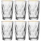 Conjunto de 6 Copos Alto de Vidro com Fio de Ouro Diamond 390ml - Lyor