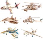 Conjunto de 6 modelos de aeronaves e helicópteros 3D i-Chony de madeira