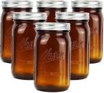 Conjunto de 6 Potes de Vidro Amber Mason Bedoo 946ml Boca Larga