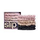 Conjunto de 6 Scrunchies de Cetim - Preto, Rosa e Caramelo