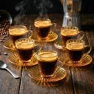 Conjunto de 6 Xícaras de Café com Pires Vidro 90ml Majestic Âmbar Mimo Style