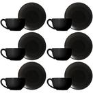 Conjunto de 6 Xícaras de Chá com Pires de Cerâmica Preto Acetinado 250ml - Alleanza Conjunto de 6 Xícaras de Chá com Pires de Cerâmica Preto Acetinado 250ml - Alleanza
