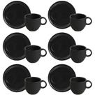 Conjunto de 6 Xícaras de Chá com Pires Stoneware Linhas Preto Matt 230ml - Porto Brasil Conjunto de 6 Xícaras de Chá com Pires Stoneware Linhas Preto Matt 230ml - Porto Brasil