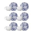 Conjunto De 6 Xícaras De Chá Com Pires Toile De Jouy Alleanza Azul E Branco