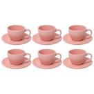 Conjunto de 6 Xícaras Para Café 90ml Com Pires Cerâmica Rosa Mimo Style