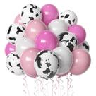 Conjunto de 60 Balões Msiveavz com Estampa de Vaca - Rosa e Branco - 30cm