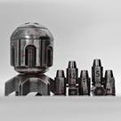 Conjunto de 7 dados de bala poliédrica de metal com recipiente de cilindro giratório em forma de míssil - recipiente de dados em forma de torpedo estilo Cyberpunk de 2025 para jogos de mesa com tema de ficção científica, guerra ou crime de D&D (prata)