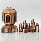 Conjunto de 7 dados de bala poliédrica de metal com recipiente de cilindro giratório em forma de míssil - recipiente de dados em forma de torpedo estilo Cyberpunk de 2025 para jogos de mesa com temas de ficção científica, guerra ou crime de D&D (cobre)