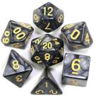 Conjunto de 7 Dados de RPG Preto Marmorizado