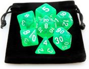 Conjunto de 7 Dados de RPG Verde Translúcido