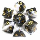 Conjunto de 7 dados- Mesclado Preto-Branco - RPG
