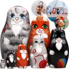 Conjunto de 7 Matrioshkas com Estatuetas de Gato - Nesting Dolls AEVVV