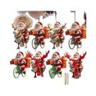 Conjunto De 8 Enfeites De Madeira Pintados À Mão De Papai Noel E Renas, Estilo Fazenda Campestre