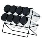 Conjunto de 8 potes de vidro com tampa e suporte em inox preto - Lyor Conjunto de 8 potes de vidro com tampa e suporte em inox preto - Lyor