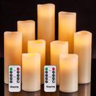 Conjunto de 9 velas sem chama Hanzim Ivory Real Wax com controle remoto
