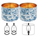 Conjunto de abajures JNIBOAO 30 cm com padrão floral azul branco x2