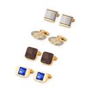 Conjunto de abotoaduras banhado a ouro para homens com safira e diamante