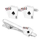 Conjunto de abotoaduras e barras de gravata, design de cartas de pôquer para homens