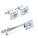 Conjunto de abotoaduras e barras de gravata, elegante, quadrado, azul e transparente