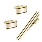 Conjunto de abotoaduras e clipes de gravata, cobre banhado a ouro, elegante