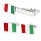 Conjunto de abotoaduras e clipes de gravata com bandeira italiana para homens Conjunto de abotoaduras e clipes de gravata com bandeira italiana para homens