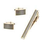 Conjunto de abotoaduras e clipes de gravata elegante banhado a ouro para homens