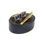 Conjunto de abotoaduras e clipes de gravata para homens em tom dourado com esmalte azul