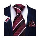 Conjunto de Abotoaduras e Gravata de Seda Listrada Vermelha e Preta - Presente Elegante para Homens