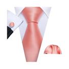 Conjunto de Abotoaduras e Gravata Masculina - Seda Pêssego Coral Rosa com Padronagem Floral Jacquard