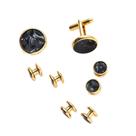 Conjunto de abotoaduras e pinos de luxo banhado a ouro com abotoaduras em forma de concha