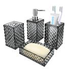 Conjunto de acessórios de banheiro Seeatoo 4 peças Grey Diamond Pattern