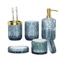 Conjunto de acessórios de banheiro Towoaafu Blue Glass 5PCS Conjunto de acessórios de banheiro Towoaafu Blue Glass 5PCS