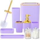 Conjunto de acessórios de banheiro Viowil, 9 peças, roxo com lata de lixo