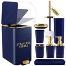 Conjunto de acessórios de banheiro XLHOMO azul marinho e dourado 8 peças Conjunto de acessórios de banheiro XLHOMO azul marinho e dourado 8 peças