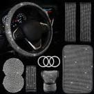 Conjunto de acessórios de carro JINGSEN Bling para mulheres, 11 peças brancas