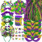 Conjunto de Acessórios de Mardi Gras Winlyn com 128 Peças, Roxo, Verde e Dourado