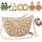 Conjunto de acessórios Hicarer Beach Purse Brincos Bolsa de Palha para mulheres