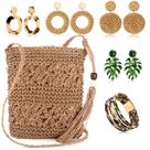 Conjunto de acessórios Hicarer Beach Purse Brincos Bolsa de Palha para mulheres
