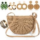 Conjunto de acessórios Hicarer Beach Purse Brincos Straw Bag