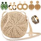 Conjunto de acessórios Hicarer Beach Purse Brincos Straw Bag